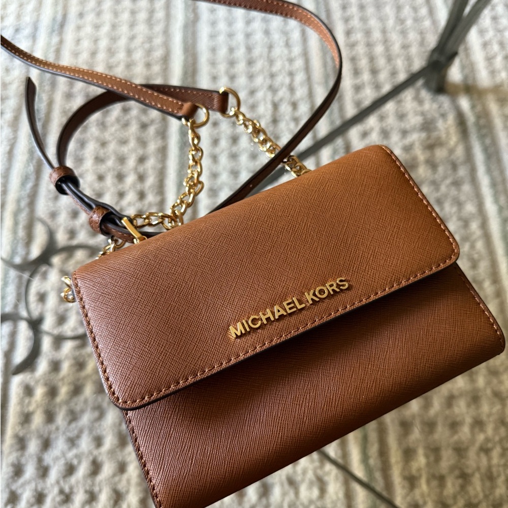 Michael Kors Tan Crossbody Bag with Gold Accents